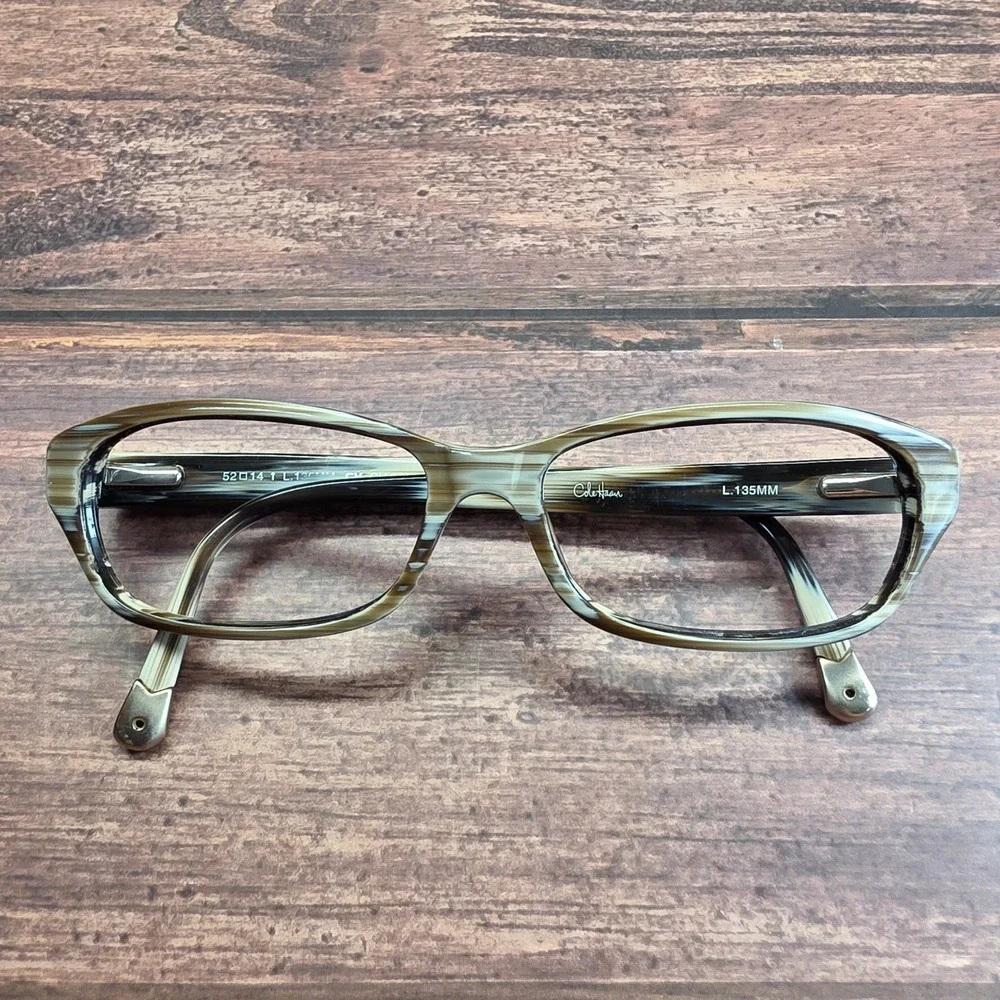 Cole Haan CV CH941 Natural Horn Striped Brown Rectangular Eyeglasses 52-14